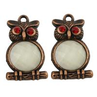 Zinc Alloy Animal Pendants, with Acrylic, Owl, antique copper color plated, faceted & with rhinestone, lead & cadmium free Approx 2.5mm 