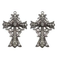 Zinc Alloy Cross Pendants, antique silver color plated, with rhinestone, lead & cadmium free Approx 4mm 