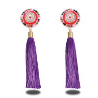 Zinc Alloy Tassel Earring, with Nylon Cord, plated, for woman & enamel & with rhinestone lead & cadmium free 