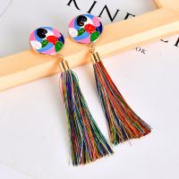 Zinc Alloy Tassel Earring, with Nylon Cord, gold color plated, for woman & enamel lead & cadmium free 