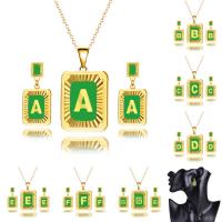 Enamel Zinc Alloy Jewelry Sets, earring & necklace, with iron chain, Rectangle, gold color plated, oval chain & for woman, lead & cadmium free Approx 19.5 Inch 