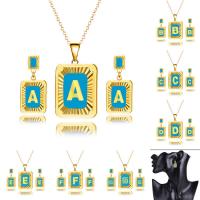 Enamel Zinc Alloy Jewelry Sets, earring & necklace, with iron chain, Rectangle, gold color plated, oval chain & for woman, lead & cadmium free Approx 19.5 Inch 