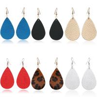 Zinc Alloy Drop Earring, with PU Leather, Teardrop, gold color plated, for woman 