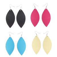 Zinc Alloy Drop Earring, with PU Leather, Leaf, silver color plated, for woman 