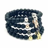 Black Agate Bracelets, with Brass, plated, natural & Unisex & frosted 7mm, 8mm Approx 7.5 Inch 