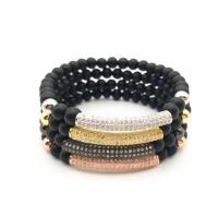 Black Agate Bracelets, with Brass, plated, natural & Unisex & micro pave cubic zirconia & frosted 6mm Approx 7.5 Inch 