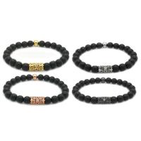 Black Agate Bracelets, with Brass, plated, natural & Unisex & micro pave cubic zirconia & frosted 8mm, 14mm Approx 7.5 Inch 