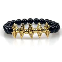 Black Agate Bracelets, with Brass, plated, natural & Unisex & micro pave cubic zirconia 8mm Approx 7.5 Inch 