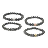 Labradorite bracelet, avec laiton, Placage, naturel & unisexe & pavé de micro zircon, plus de couleurs à choisir, 8mm Environ 7.5 pouce, Vendu par brin