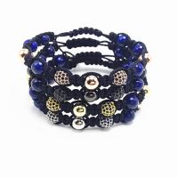 Brass Woven Ball Bracelets, with Natural Lapis Lazuli & Nylon Cord, plated, natural & Unisex & adjustable & micro pave cubic zirconia 8mm Inch 