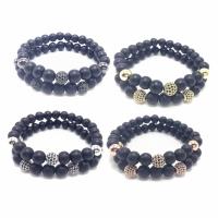 Black Stone Bracelet, with Brass, plated, natural & Unisex & micro pave cubic zirconia & frosted 8mm Approx 7.5 Inch 