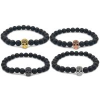 Lava Bead Bracelet, with Brass, Skull, plated, natural & Unisex & micro pave cubic zirconia 8mm Approx 7.5 Inch 