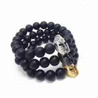 Black Agate Bracelets, with Brass, Helmet, plated, natural & Unisex & micro pave cubic zirconia 10mm Approx 7.5 Inch 