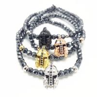 Non Magnetic Hematite Bracelet, with Brass, Helmet, plated, Unisex & micro pave cubic zirconia & faceted 10mm, 4mm Approx 7.5 Inch 