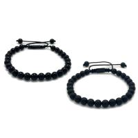 Black Agate Bracelets, with Nylon Cord, Unisex & adjustable 6mm Inch 