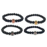 Lava Bead Bracelet, with Brass, Skull, plated, Unisex & with cubic zirconia 8mm Approx 7.5 Inch 