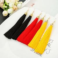 Nylon Cord Tassel Earring, zinc alloy earring hook, gold color plated, for woman, mixed colors, 100mm 