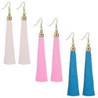 Nylon Cord Tassel Earring, with Zinc Alloy, zinc alloy earring hook, gold color plated, for woman, mixed colors, 125mm 