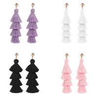 Nylon Cord Tassel Earring, with rubber earnut, zinc alloy post pin, gold color plated, for woman 82mm 