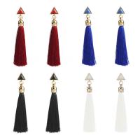 Zinc Alloy Tassel Earring, with Cotton Thread & Glass, gold color plated, for woman & faceted 