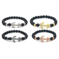 Black Agate Bracelets, with Brass, Anchor, plated, natural & Unisex & micro pave cubic zirconia & frosted 8mm Approx 7.5 Inch 