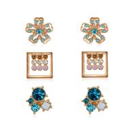 Zinc Alloy Stud Earring Set, stainless steel post pin, gold color plated, for woman & with rhinestone & mixed, lead & cadmium free 