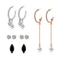 Zinc Alloy Earring Set, with ABS Plastic Pearl, stainless steel post pin, plated, for woman & with rhinestone & mixed, lead & cadmium free 