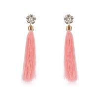Zinc Alloy Tassel Earring, with Nylon Cord, stainless steel post pin, gold color plated, for woman & with rhinestone, lead & cadmium free 