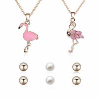Zinc Alloy Jewelry Set, Stud Earring & necklace, with ABS Plastic Pearl & iron chain, stainless steel post pin, with 5cm extender chain, gold color plated, oval chain & for woman & enamel & with rhinestone, lead & cadmium free Approx 17.5 Inch 