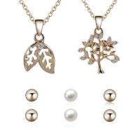 Zinc Alloy Jewelry Set, Stud Earring & necklace, with ABS Plastic Pearl & iron chain, stainless steel post pin, with 5cm extender chain, gold color plated, oval chain & for woman & with rhinestone, lead & cadmium free Approx 17.5 Inch 