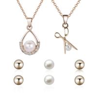 Zinc Alloy Jewelry Set, Stud Earring & necklace, with ABS Plastic Pearl & iron chain, stainless steel post pin, with 5cm extender chain, gold color plated, oval chain & for woman & with rhinestone, lead & cadmium free Approx 17.5 Inch 