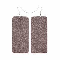 PU Leather Drop Earring, iron earring hook, Rectangle, silver color plated, for woman 