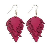 PU Leather Drop Earring, iron earring hook, Leaf, gold color plated, for woman 