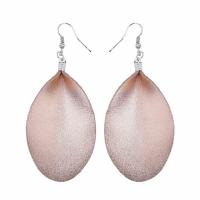 PU Leather Drop Earring, iron earring hook, Flat Oval, silver color plated, for woman 