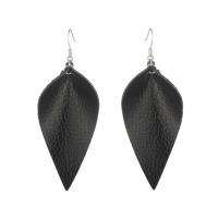 PU Leather Drop Earring, iron earring hook, Teardrop, silver color plated, for woman 