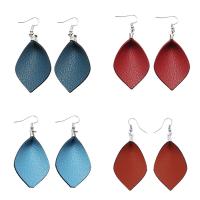 PU Leather Drop Earring, zinc alloy earring hook, Leaf, silver color plated, for woman 