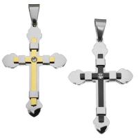 Colgantes de Cruces de acero inoxidable, chapado, con diamantes de imitación, más colores para la opción, 37x57x5mm, agujero:aproximado 6x10mm, Vendido por UD