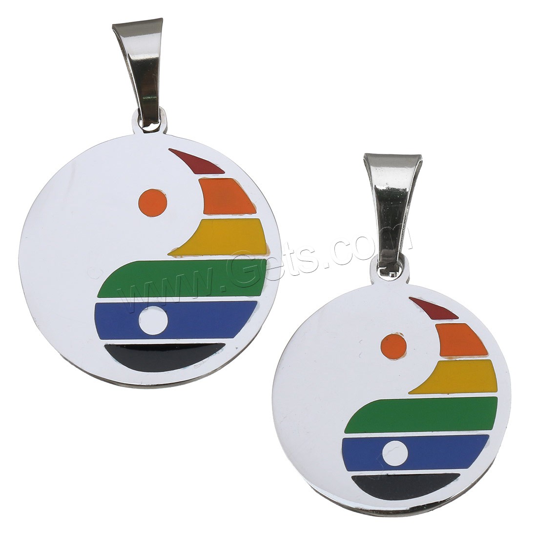 Enamel Stainless Steel Pendant, Flat Round, ying yang & different size for choice, original color, Hole:Approx 5x8mm, Sold By PC