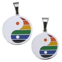 Enamel Stainless Steel Pendant, Flat Round, ying yang original color Approx 