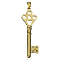 Edelstahl Stein Anhänger, Schlüssel, goldfarben plattiert, mit Strass, 20x61x5.5mm, Bohrung:ca. 4x7mm, verkauft von PC
