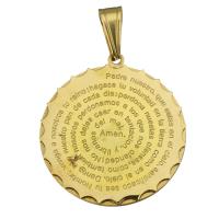 Stainless Steel Pendants, Flat Round, gold color plated, with letter pattern Approx 