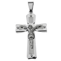 Colgantes de Cruces de acero inoxidable, Cruz del crucifijo, con el patrón de la letra, color original, 37x60x7mm, agujero:aproximado 6x10mm, Vendido por UD
