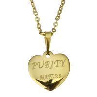 Stainless Steel Jewelry Necklace, Heart, gold color plated, oval chain & with letter pattern & for woman 2mm Approx 19 Inch 