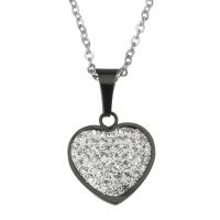 Stainless Steel Necklace, with Rhinestone Clay Pave, Heart, plated, oval chain & for woman 2mm Approx 19 Inch 