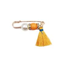 Zinklegierung Brosche, mit Nylonschnur & Harz & Kunststoff Perlen, goldfarben plattiert, unisex & mit Strass, 48x10mm, verkauft von PC