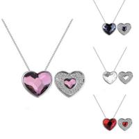 Rhinestone Brass Necklace, Heart, platinum plated, box chain & for woman & with Austria rhinestone & double-sided nickel, lead & cadmium free Approx 15.5 Inch 