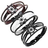 Cowhide Bracelet, with PU Leather & Zinc Alloy, Anchor, plumbum black color plated, Unisex Approx 8.5 Inch 