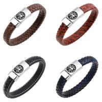 Cowhide Bracelet, stainless steel bayonet clasp, Spider, for man & blacken 13mm Approx 8.3 Inch 