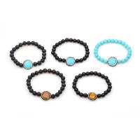 Gemstone Bracelet, with Clay Pave & Lava & Tiger Eye & Synthetic Turquoise & Black Agate, Unisex & with rhinestone & frosted 8mm Approx 7.5 Inch 