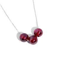 Garnet Necklace, Brass, with Garnet, silver color plated, box chain & for woman, 11mm Approx 18 Inch 